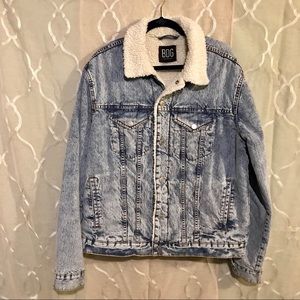 BDG Blue Denim Jacket with White Sherpa Collar